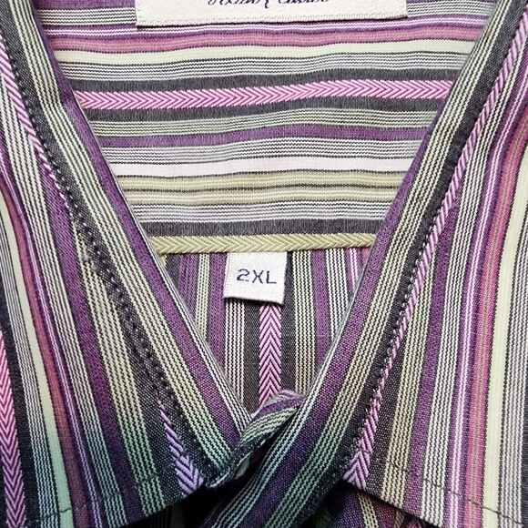 Alan Flusser Men's Dress Shirt Multicolor Striped Long Sleeve Purple Size 2XL - Picture 5 of 12